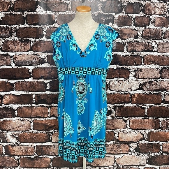 INC International Concepts Dress Womens X Large XL Blue Paisley V-Neck Midi - Picture 5 of 16
